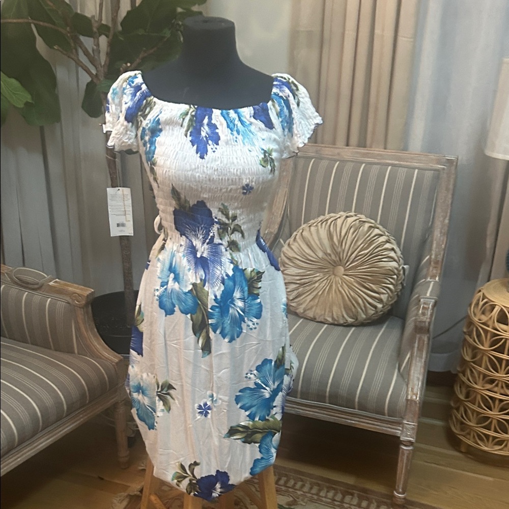 Smocked Paradise Blue Floral Midi Dress